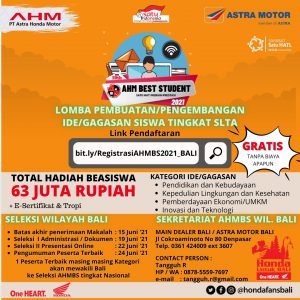 Tantang Kreatifitas Pelajar, Astra Motor Bali Buka Pendaftaran Karya Tulis AHM Best Student 2021